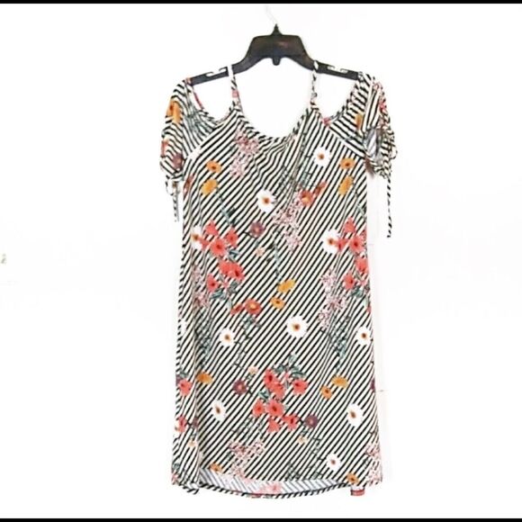 NAIF Cold Shoulder Striped Floral Dress Size Small - Picture 7 of 7